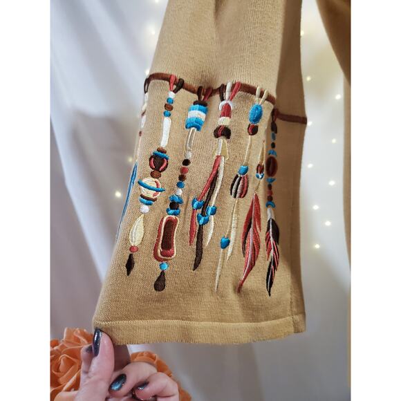 Bob Mackie Wearable Art Native Embroidered Feather Button Cardigan Sweater Sz XS - Picture 5 of 11